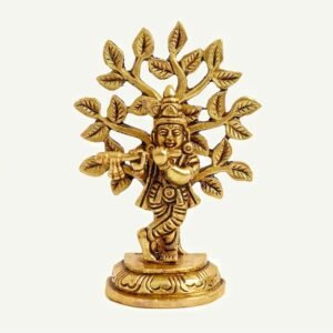 The Spiritual Living Brass Lord Krishna Statue Playing Flute | 4 Inch | Murti | Hindu God Idol | Murli Manohar with Tree | Kanha for Home Temple | જય શ્રી કૃષ્ણ | Figure | Janmashtami Decoration |