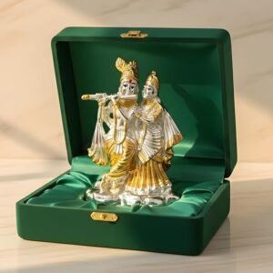 Premium Silver-Plated Radha Krishna Idol Statue for Janmashtami | Home Décor | Pooja Room | Decorative Showpiece | Car Dashboard | Festive Gifting | 3.7 inch